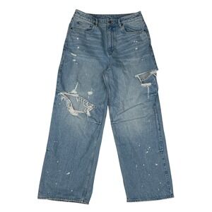 Ksubi Distressed Wide Leg Cropped Jeans Paint Splatter Mens 28.fits app 32 waist